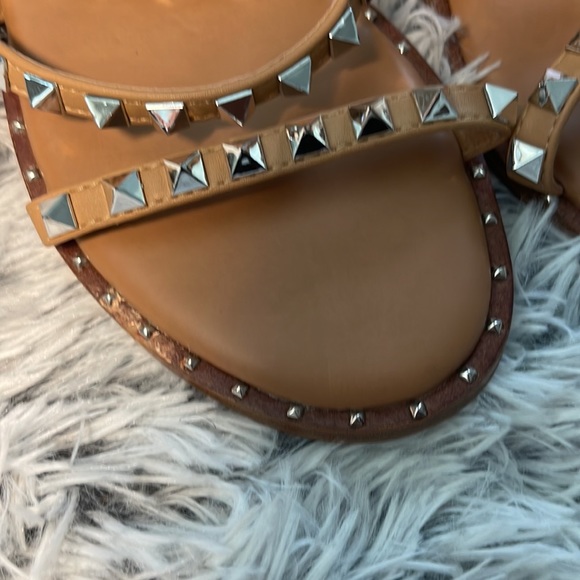 Brown Sliver Studded Sandals that wrap around the ankle - Picture 2 of 3